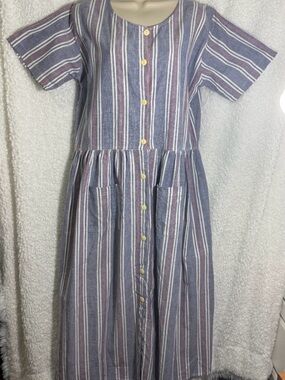 VTG Jonny’s Blues Signature Inc. 100% Cotton Midi Button Down Dress w Pockets